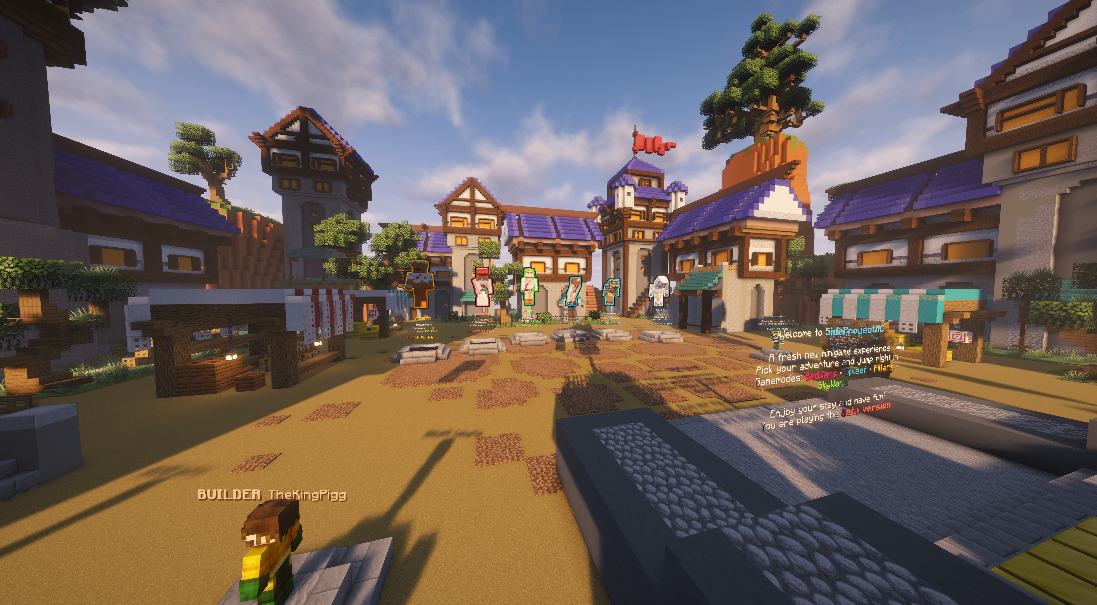 SideProjectMC minigames lobby with game mode selectors